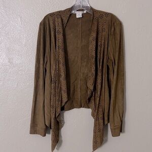 American Rag Faux Suede Open Jacket Laser Cut XL Tan